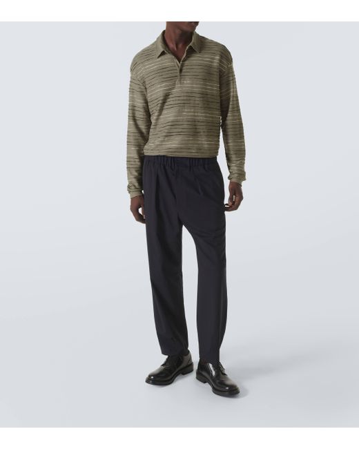 Giorgio Armani Gray Intarsia Linen-blend Polo Sweater for men
