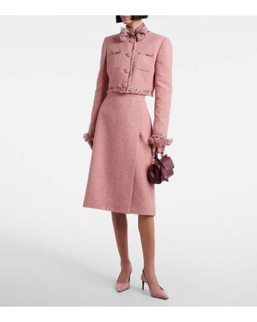 Dolce & Gabbana Pink Floral Cropped Cotton-Blend Tweed Jacket