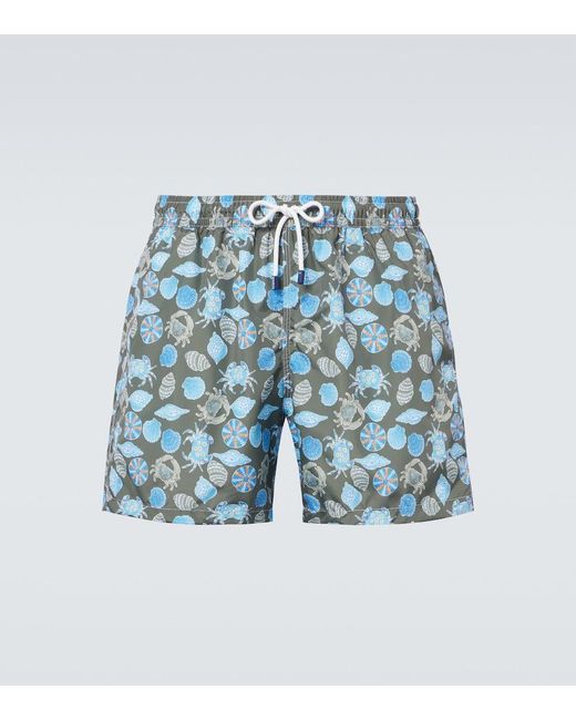 Fedeli Blue Madeira Printed Swim Trunks for men
