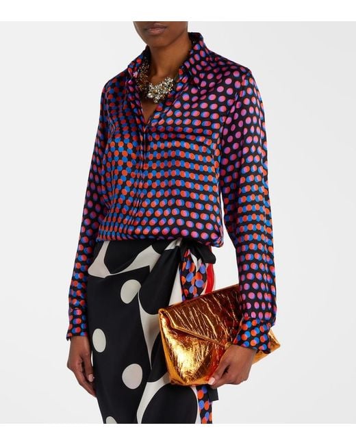 Dries Van Noten Blue Polka-Dot Silk Shirt