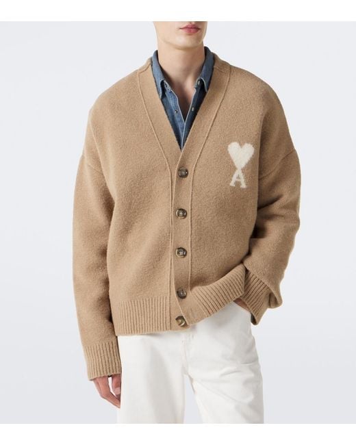 AMI Natural Ami De Cour Wool-Blend Cardigan for men