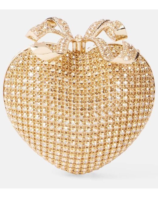 Self-Portrait Metallic Crystal Heart Embellished Clutch