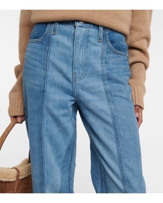 FRAME Blue Warped Stripe Barrel High-rise Jeans