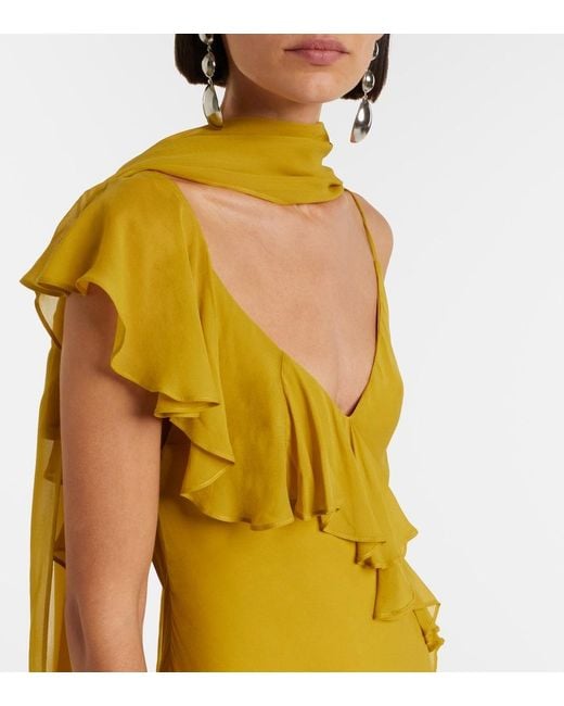 De La Vali Yellow Mayara Ruffled Georgette Gown