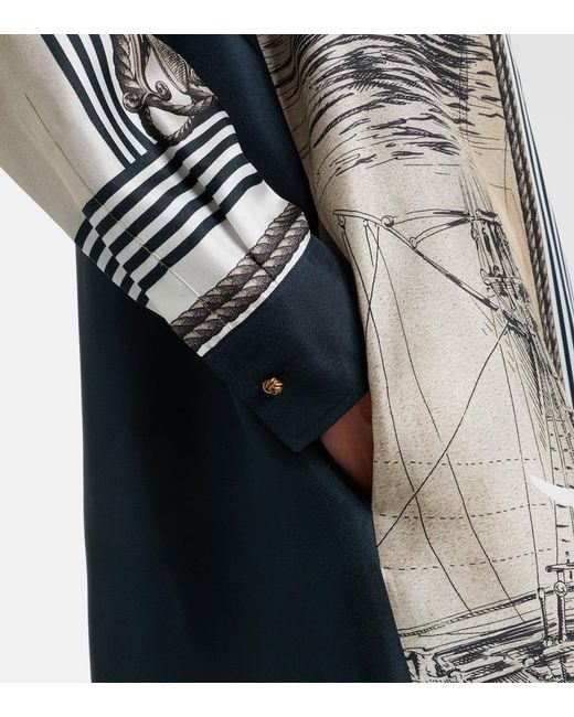 Max Mara Blue Printed Silk Twill Shirt Dress