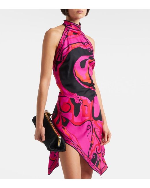 Emilio Pucci Pink Orchidee Halterneck Silk Twill Top