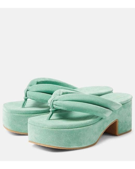 Dries Van Noten Green Suede Platform Thong Sandals