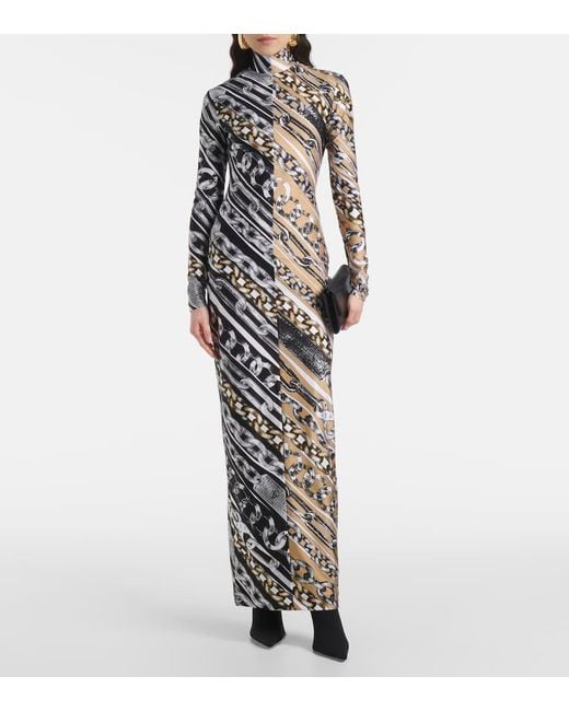 Abito Lungo Con Stampa di Area in White
