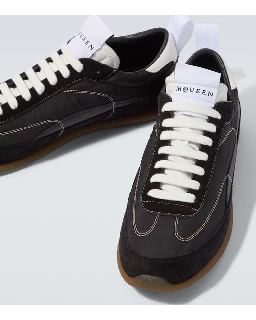 McQueen Black Ec1 Suede-Trimmed Sneakers for men