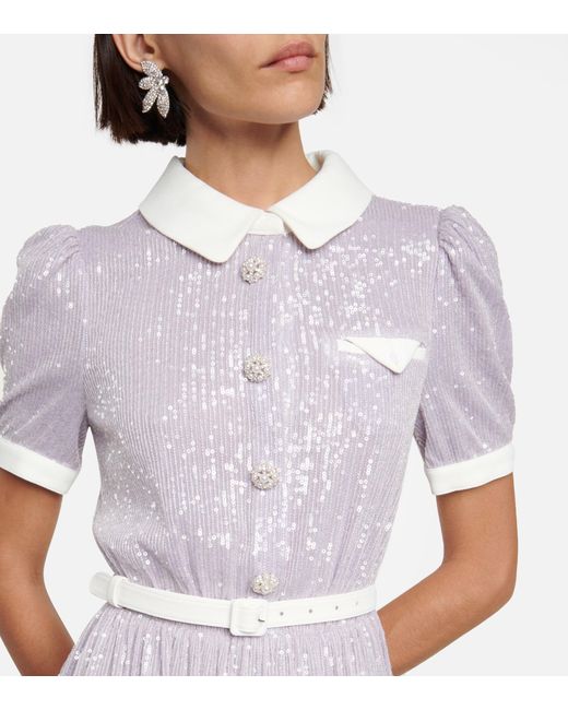 Self Portrait Sequined Shirt Dress in Purple Lyst