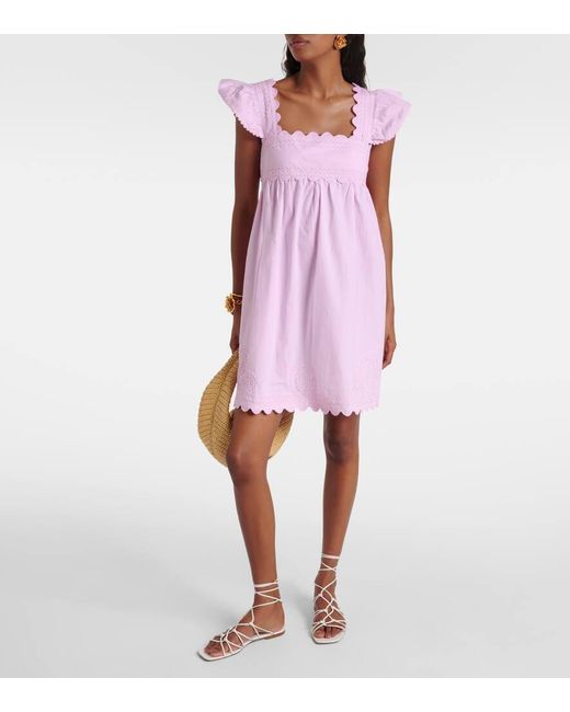 Vestido corto de algodon bordado Juliet Dunn de color Pink