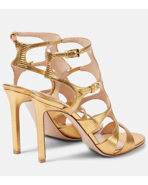 Tom Ford Metallic Laminated Leather Sandals With Croco Print