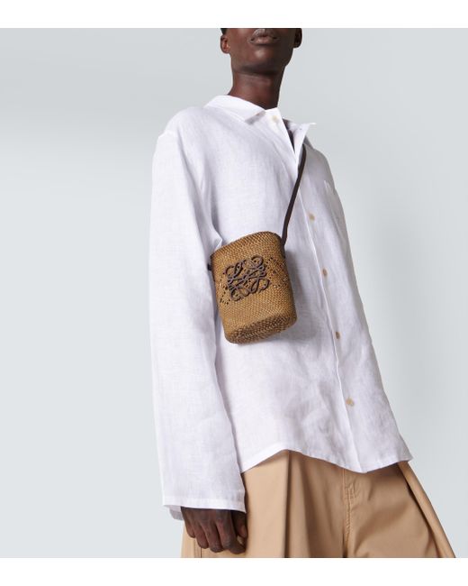 Loewe White Paula's Ibiza Ajoure Anagram Raffia Bucket Bag for men