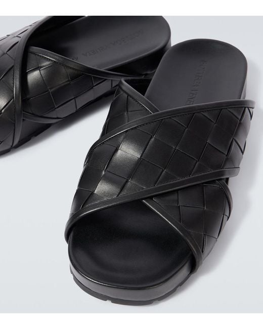 Bottega Veneta Black Leather Tarik Slides for men