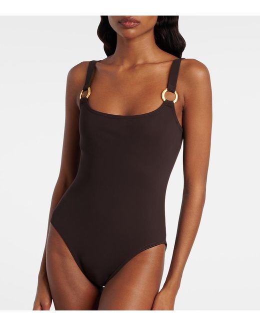 Karla Colletto Brown Luca Ring-Detail Swimsuit