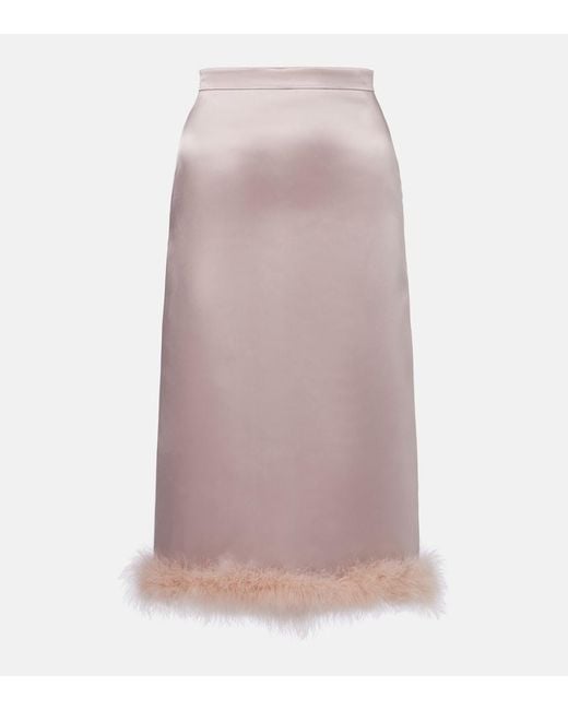 Valentino Pink Feather-Trimmed High-Rise Midi Skirt