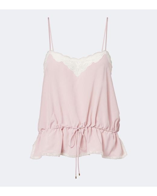 Chloé Pink Lace-Trimmed Silk Crepe De Chine Camisole