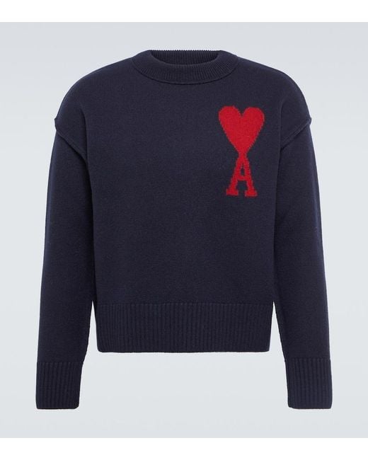 AMI Blue Ami Paris Paris Ami De Coeur Intarsia-logo Jumper for men