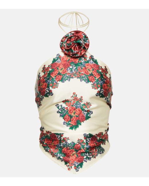 Top de seda con aplique floral Magda Butrym de color Multicolor