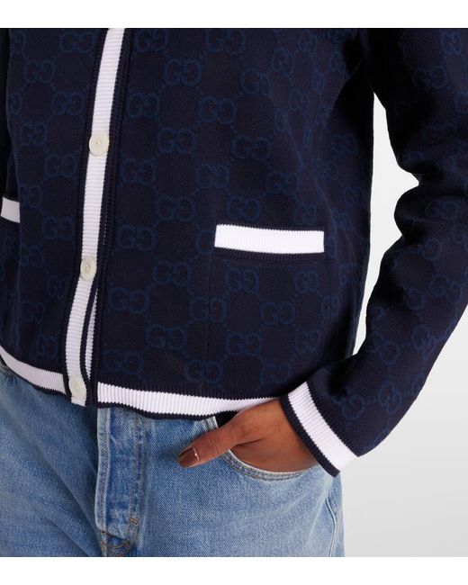 Gucci Blue Cardigan Aus Feinem Gg Baumwolljacquard, Größe