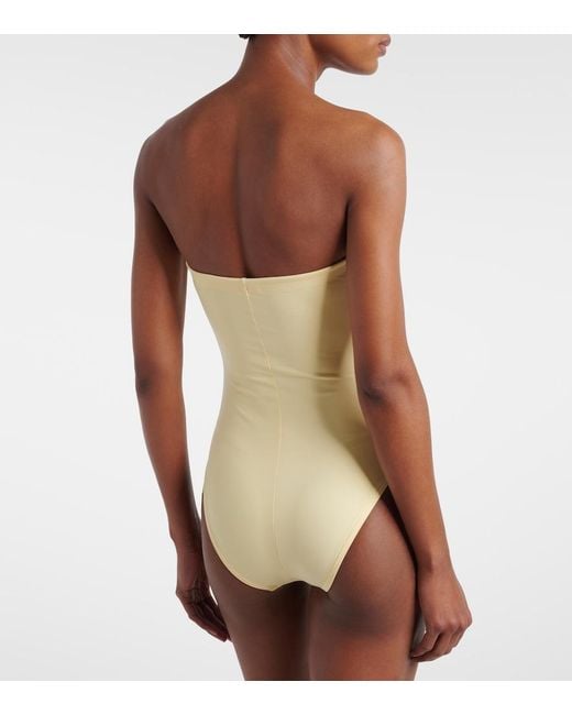 Karla Colletto Yellow Ruched Bandeau Swimsuit