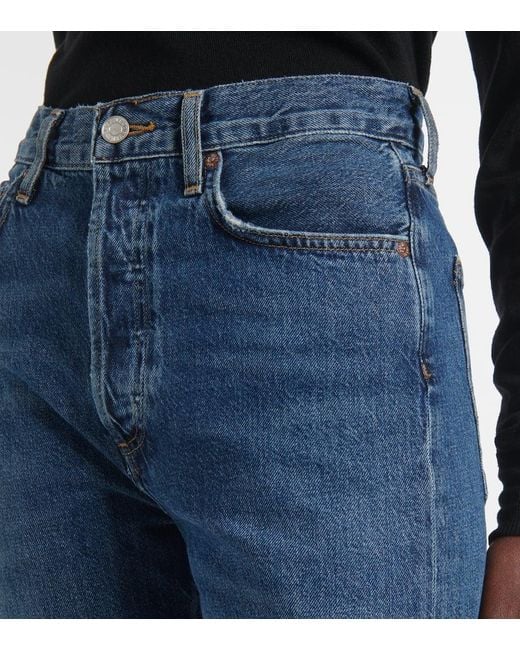 Agolde Blue 90's Pinch Waist Long High-Rise Straight Jeans