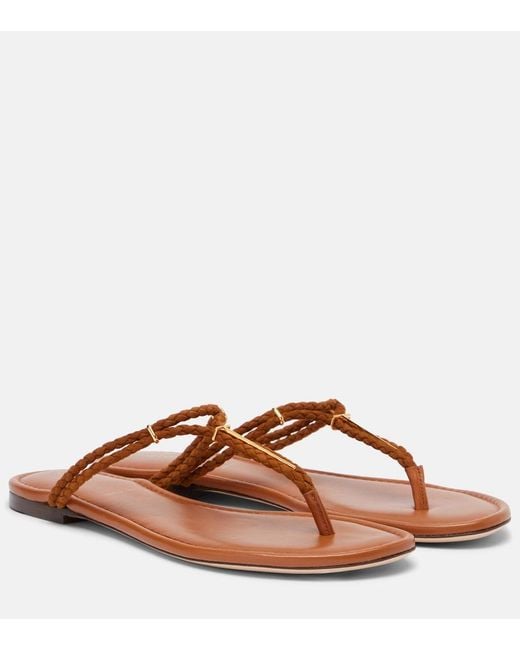 Tom Ford Brown Braided Leather Thong Sandals