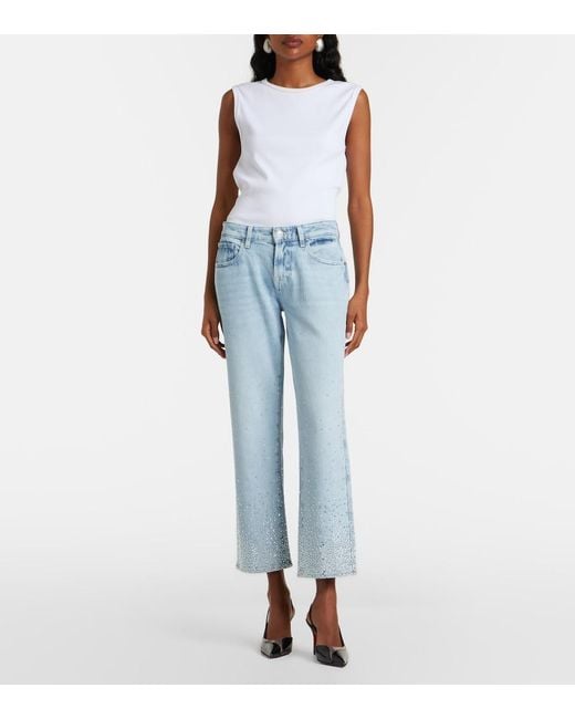 7 For All Mankind Blue Calie Embellished Straight Jeans