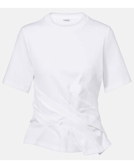 Loewe White Draped Cotton-Blend T-Shirt