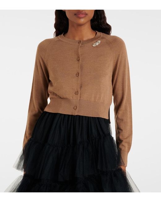 Simone Rocha White Cardigan Aus Wolle Und Seide Mit Kristallen