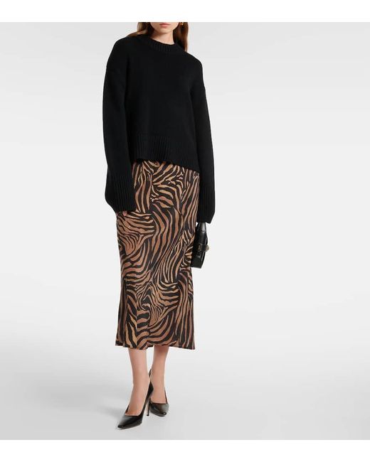 Rixo Brown Ardith Silk Crepe De Chine Midi Skirt