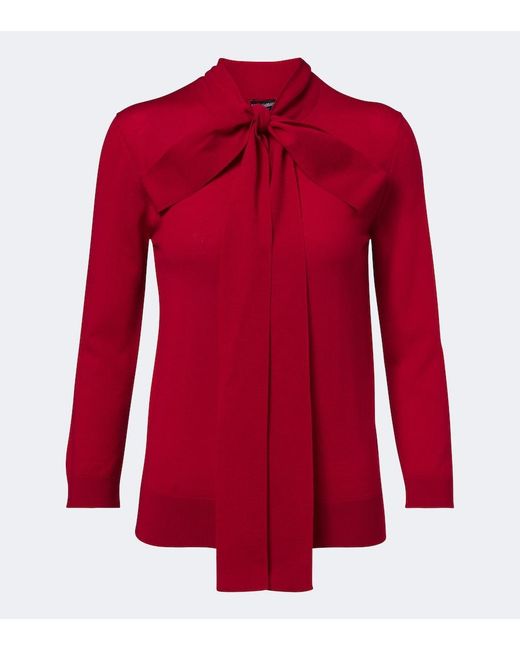 Dolce & Gabbana Red Bow-Detail Virgin Wool Sweater