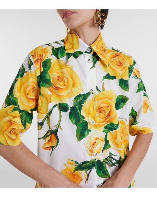 Vestido camisero de algodon floral Dolce & Gabbana de color Yellow