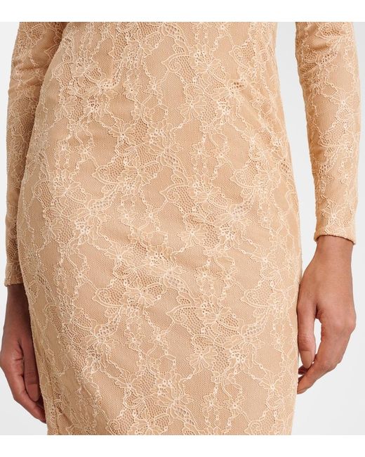 Alessandra Rich Natural Ruffled Lace Midi Dress