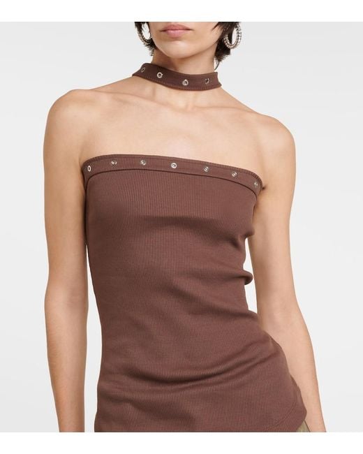 The Attico Brown Ribbed-Knit Halterneck Jersey Top