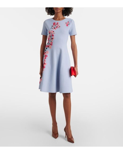 Carolina Herrera Blue Floral Jacquard Midi Dress