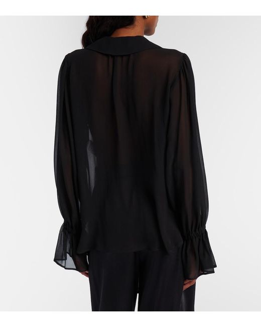 Nina Ricci Black Ruffled Sheer Silk Blouse