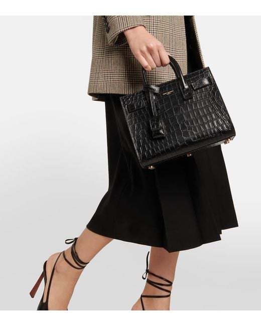 Saint Laurent Black Tasche Mit Krokoprägung "nano Sac De Jour"