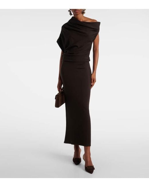 Staud Brown Mabel One-Shoulder Wool Maxi Dress