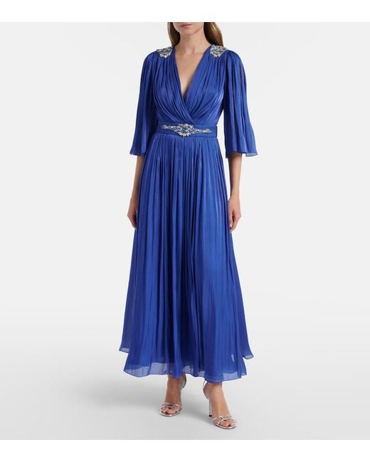 Costarellos Blue Embellished Lurex Georgette Gown