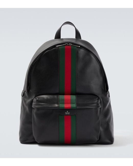 Gucci Black Web Stripe Leather Backpack for men