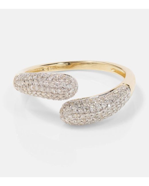 STONE AND STRAND White Hug 14kt Gold Ring With Diamonds