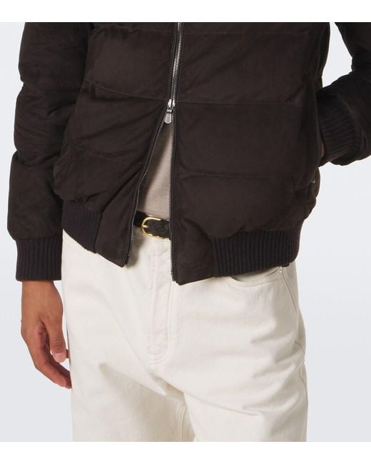 Fedeli Black Padded Suede Bomber Jacket for men