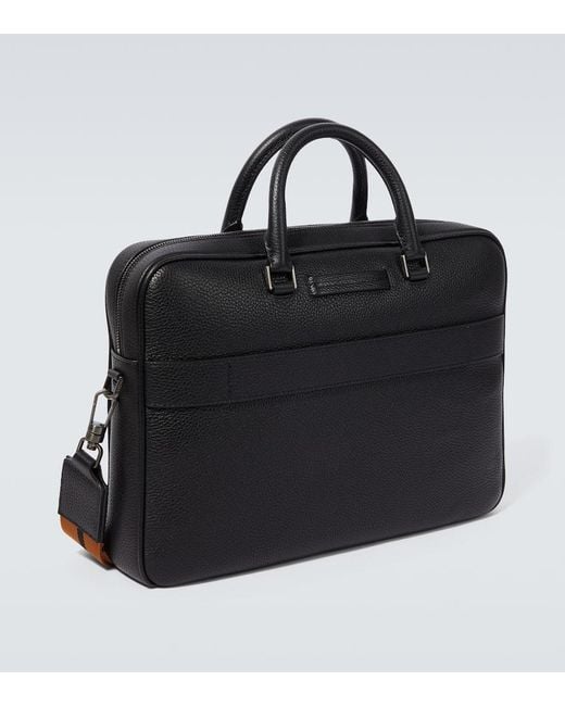 Zegna Black Edgy Leather Briefcase for men