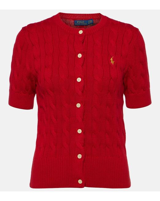 Cardigan de punto trenzado de algodon Polo Ralph Lauren de color Red