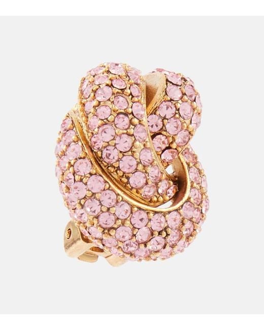 Oscar de la Renta Pink Love Knot Embellished Clip-on Earrings