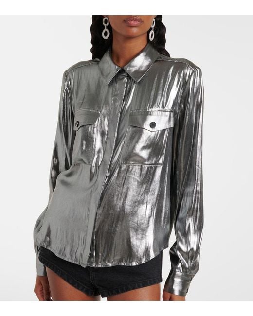 Self-Portrait Gray Metallic Shirt