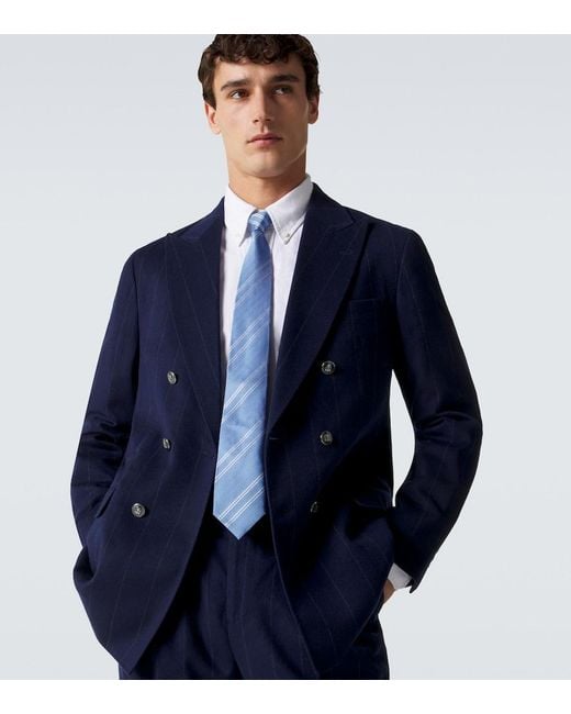 Brunello Cucinelli Blue Striped Silk Tie for men