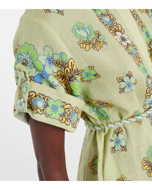 ALÉMAIS Green Velma Floral Linen Shirt Dress