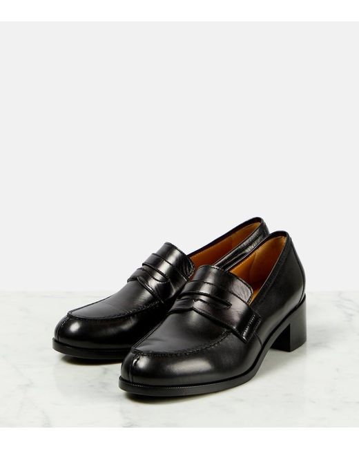 The Row Black Vera Leather Loafer Pumps